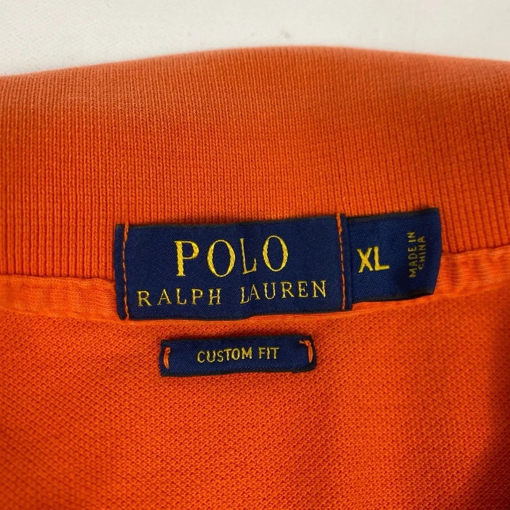 Polo Ralph Lauren Polo Shirt Mens XL Custom Fit Orange Short Sleeve Green Pony
